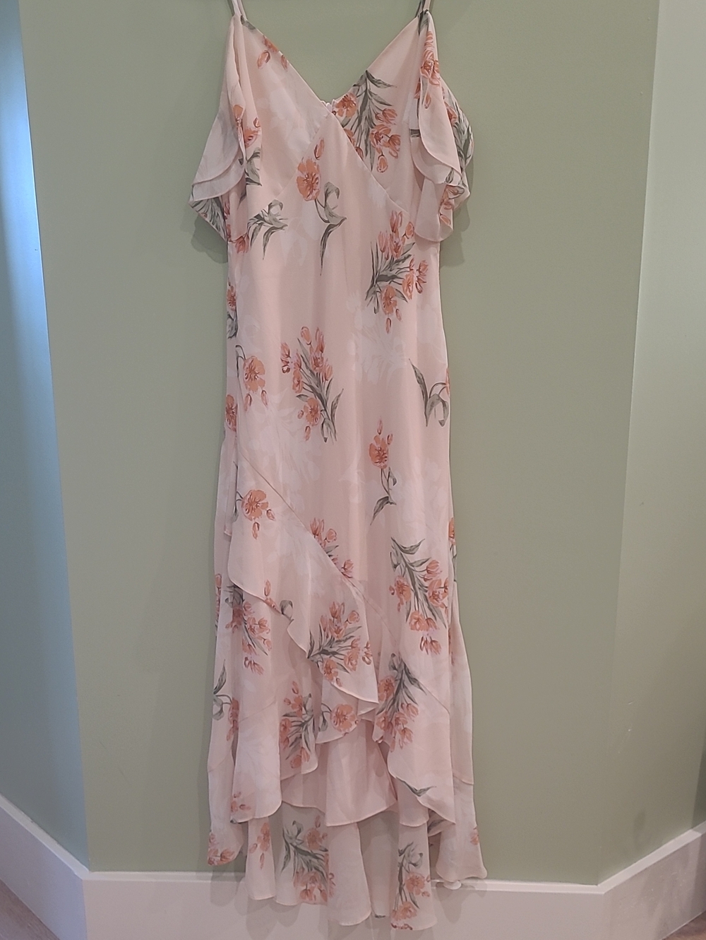 JJs House Floral Apricot Ruffle High Low Dress NWT